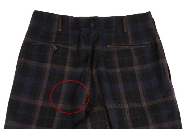 COMME des GARCONS HOMME Wool 2-Tuck Check Navy Multi Pants Size M