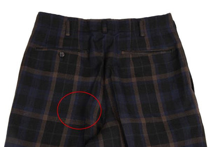 COMME des GARCONS HOMME Wool 2-Tuck Check Navy Multi Pants Size M