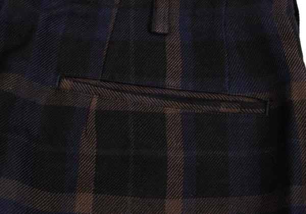 COMME des GARCONS HOMME Wool 2-Tuck Check Navy Multi Pants Size M