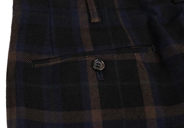 COMME des GARCONS HOMME Wool 2-Tuck Check Navy Multi Pants Size M