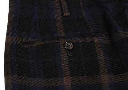 COMME des GARCONS HOMME Wool 2-Tuck Check Navy Multi Pants Size M