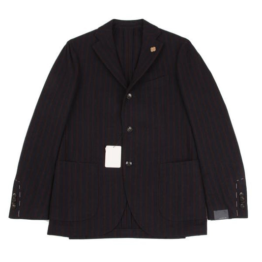 LARDINI Wool Nylon Stripe Notch Lapel Jacket Navy Size 46