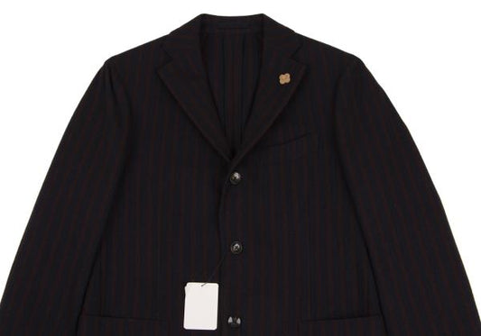 LARDINI Wool Nylon Stripe Notch Lapel Jacket Navy Size 46