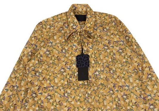 LANVIN collection Cotton Neck Ribbon Mustard Purple Shirt Size 50