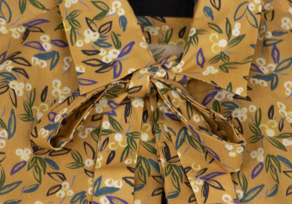 LANVIN collection Cotton Neck Ribbon Mustard Purple Shirt Size 50