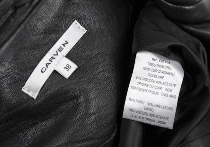 CARVEN Lamb Leather Rider's Jacket Black Size 38