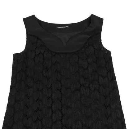 VIVIENNE TAM Cotton Leaf Lace Tunic Black Blouse