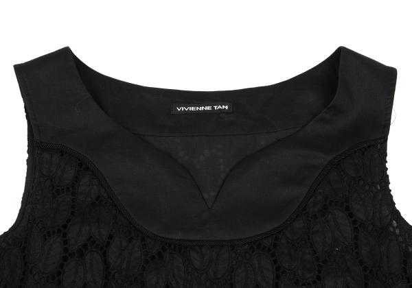 VIVIENNE TAM Cotton Leaf Lace Tunic Black Blouse
