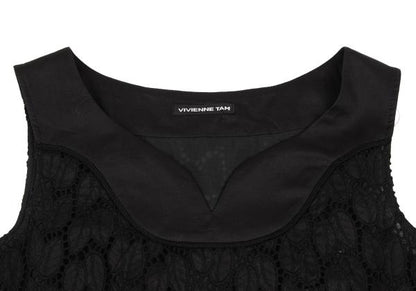 VIVIENNE TAM Cotton Leaf Lace Tunic Black Blouse