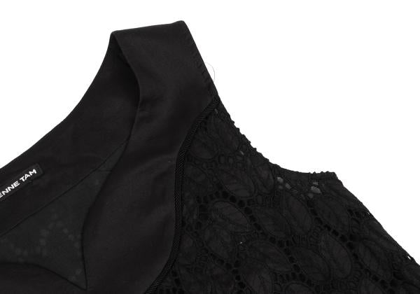 VIVIENNE TAM Cotton Leaf Lace Tunic Black Blouse