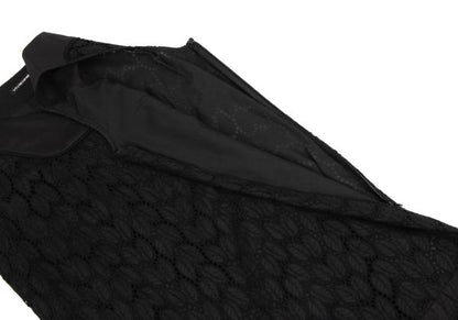VIVIENNE TAM Cotton Leaf Lace Tunic Black Blouse