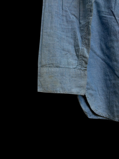 US NAVY 40s Vintage Parallel Stitch Chambray Shirt Size L