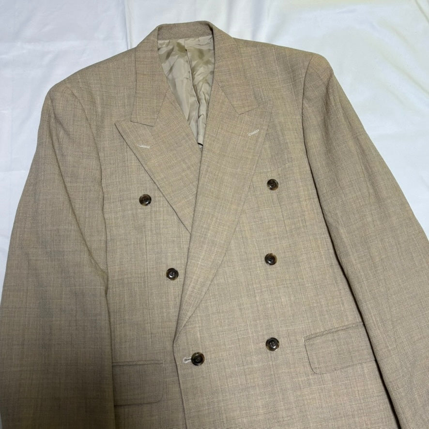 MEN'S BIGI 80s/90s Beige Glen Check Tailored Jacket