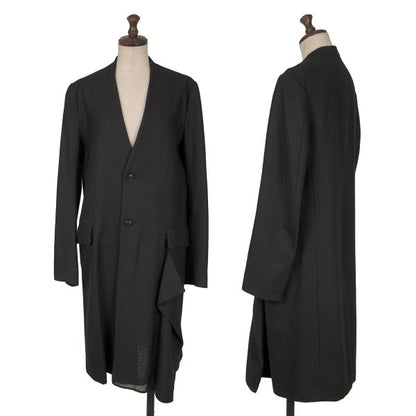 Y's Wool Blend Draped No-Collar Coat Black Size 1