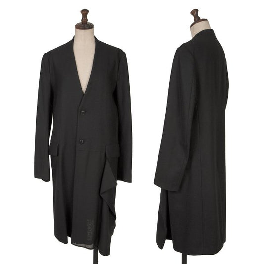Y's Wool Blend Draped No-Collar Coat Black Size 1