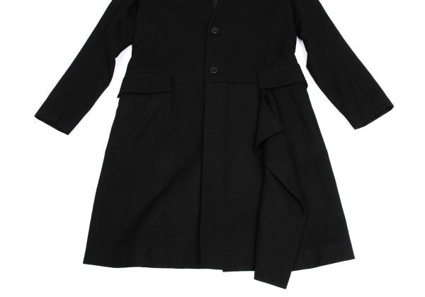 Y's Wool Blend Draped No-Collar Coat Black Size 1