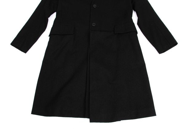 Y's Wool Blend Draped No-Collar Coat Black Size 1