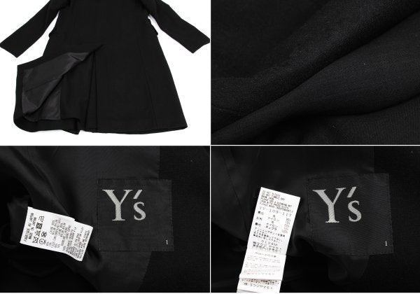 Y's Wool Blend Draped No-Collar Coat Black Size 1