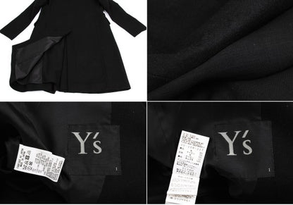 Y's Wool Blend Draped No-Collar Coat Black Size 1