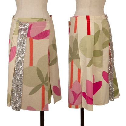 MARNI 00AW Floral Sequin Wrap Skirt Beige Multi Size 40