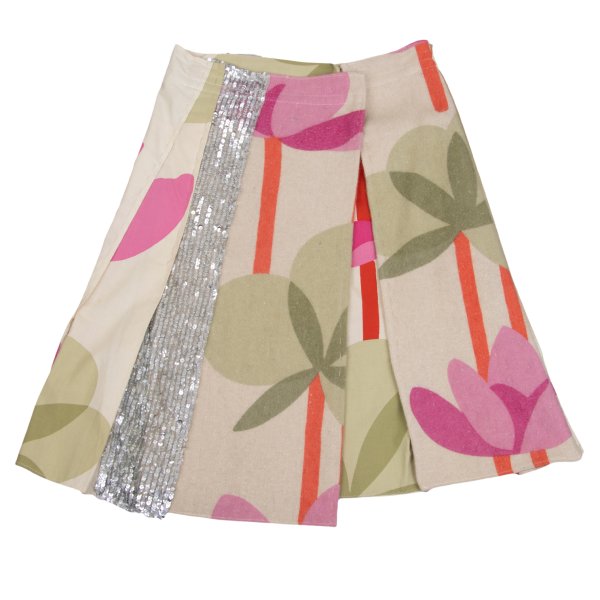 MARNI 00AW Floral Sequin Wrap Skirt Beige Multi Size 40