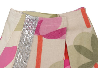 MARNI 00AW Floral Sequin Wrap Skirt Beige Multi Size 40