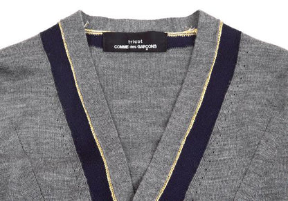 COMME des GARCONS Gold Lame Trim Wool Cardigan Gray Size S