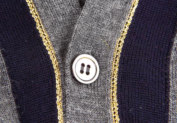 COMME des GARCONS Gold Lame Trim Wool Cardigan Gray Size S