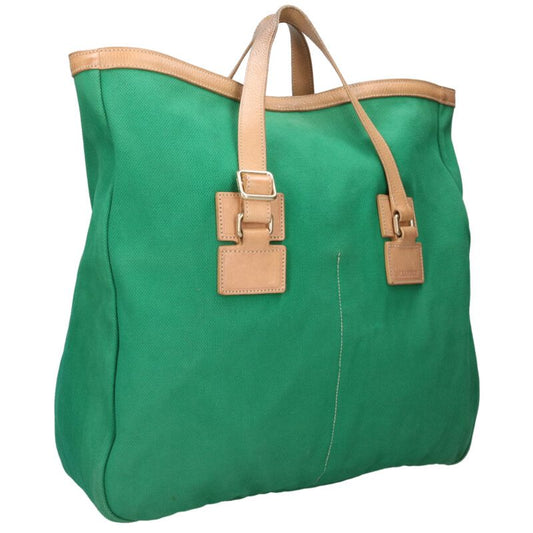 Jil Sander Leather-trimmed canvas tote bag Green x Beige One Size