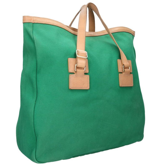 Jil Sander Leather-trimmed canvas tote bag Green x Beige One Size
