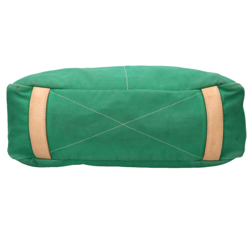 Jil Sander Leather-trimmed canvas tote bag Green x Beige One Size