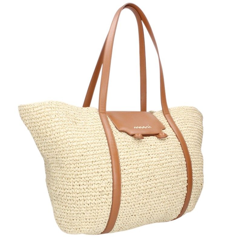Marni Raffia Effect Tote Bag Beige Brown