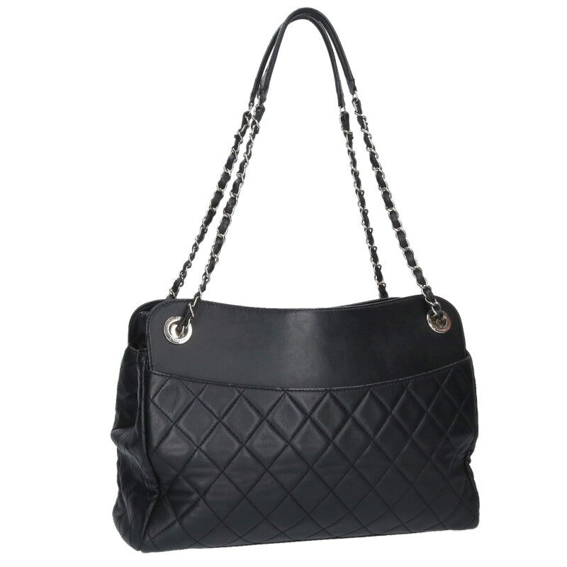 CHANEL Lambskin Chain Tote Bag Black/Silver Size ONE SIZE