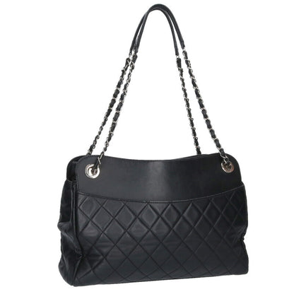 CHANEL Lambskin Chain Tote Bag Black/Silver Size ONE SIZE