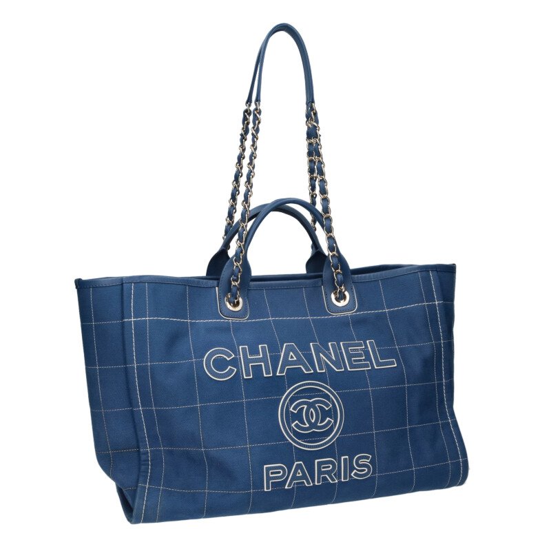 CHANEL Deauville 2-Way Chain Tote Bag Blue Size ONE SIZE