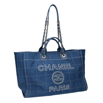 CHANEL Deauville 2-Way Chain Tote Bag Blue Size ONE SIZE