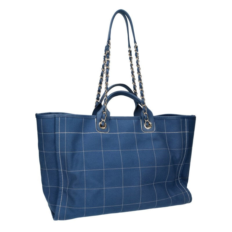 CHANEL Deauville 2-Way Chain Tote Bag Blue Size ONE SIZE