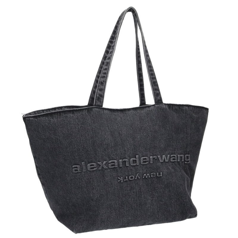 ALEXANDER WANG Embossed Logo Denim Tote Bag Black