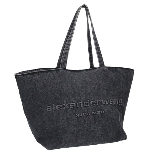 ALEXANDER WANG Embossed Logo Denim Tote Bag Black