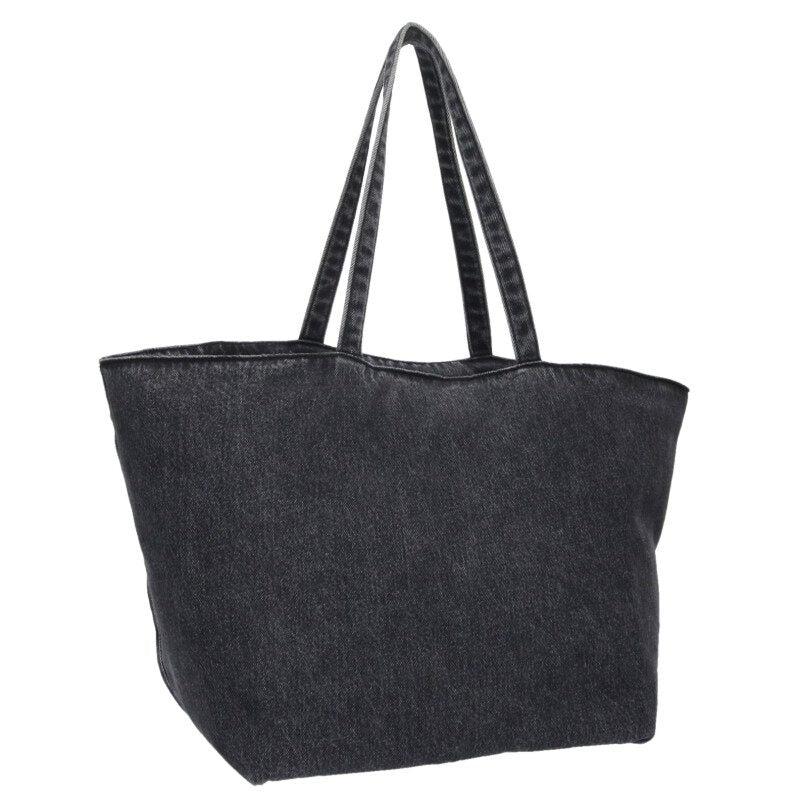ALEXANDER WANG Embossed Logo Denim Tote Bag Black