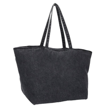 ALEXANDER WANG Embossed Logo Denim Tote Bag Black