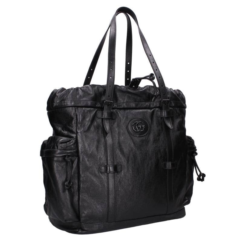 GUCCI Double G Drawstring Tote Bag Black Size ONE SIZE
