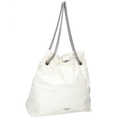 BALENCIAGA Crash Logo Leather Tote Bag White Size ONE SIZE