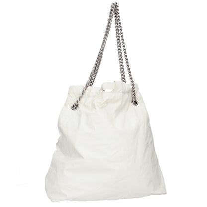 BALENCIAGA Crash Logo Leather Tote Bag White Size ONE SIZE