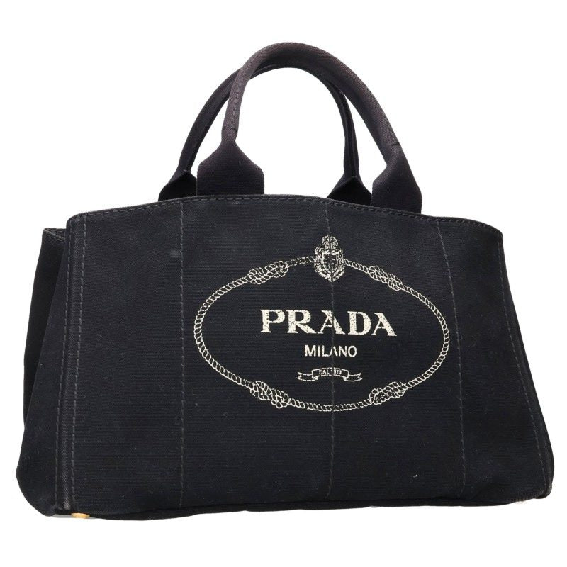 PRADA Canapa Triangle Logo Canvas Bag Black Size ONE SIZE