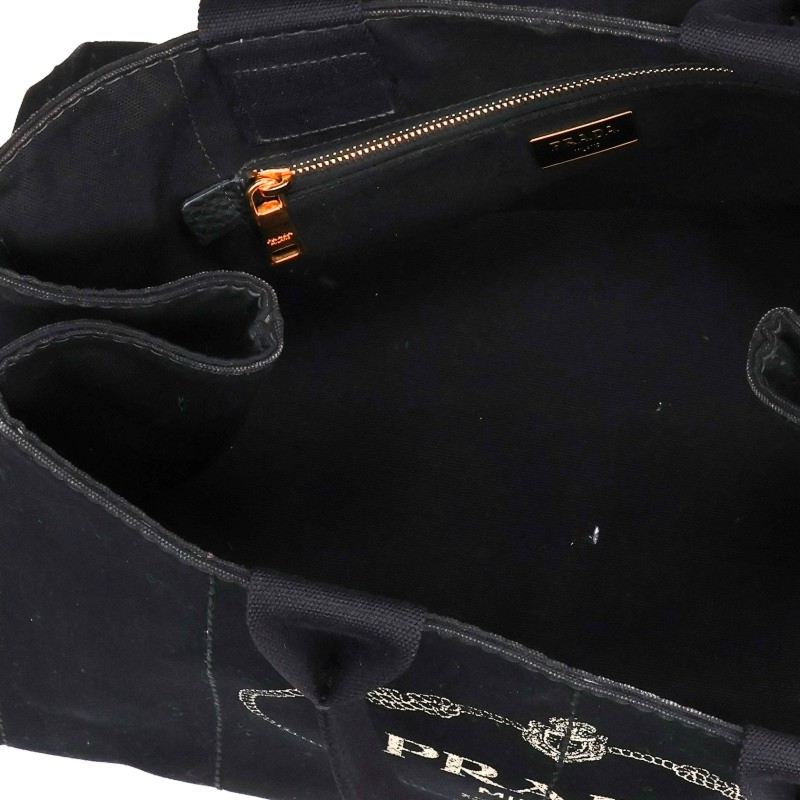 PRADA Canapa Triangle Logo Canvas Bag Black Size ONE SIZE