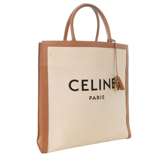CELINE Vertical Cabas Canvas Tote Beige Brown Size ONE SIZE