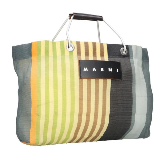 MARNI Stripe Market Tote Bag Green/Gray Size ONE SIZE