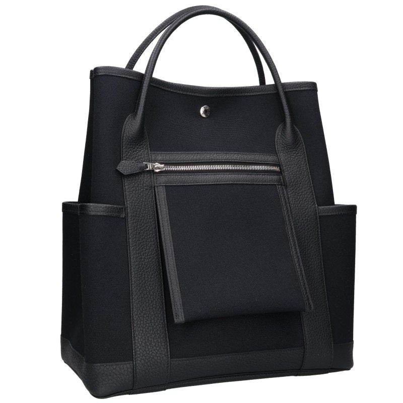 HERMES Garden Party Pocket Toile Military Tote Bag Black
