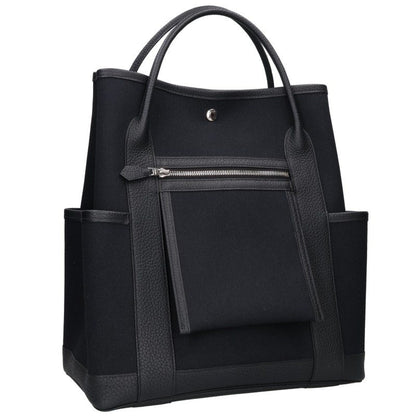 HERMES Garden Party Pocket Toile Military Tote Bag Black